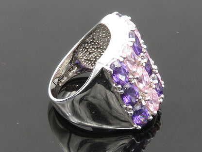 925 Sterling Silver  Vintage Pink Topaz & Amethyst Cocktail Ring Sz 7  RG24070
