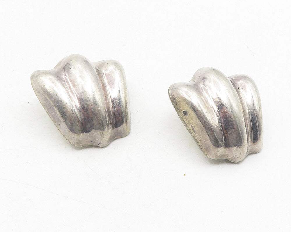 MEXICO 925 Sterling Silver  Vintage Shiny Fluted Non Pierce Earrings  EG6268