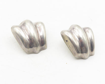 MEXICO 925 Sterling Silver  Vintage Shiny Fluted Non Pierce Earrings  EG6268