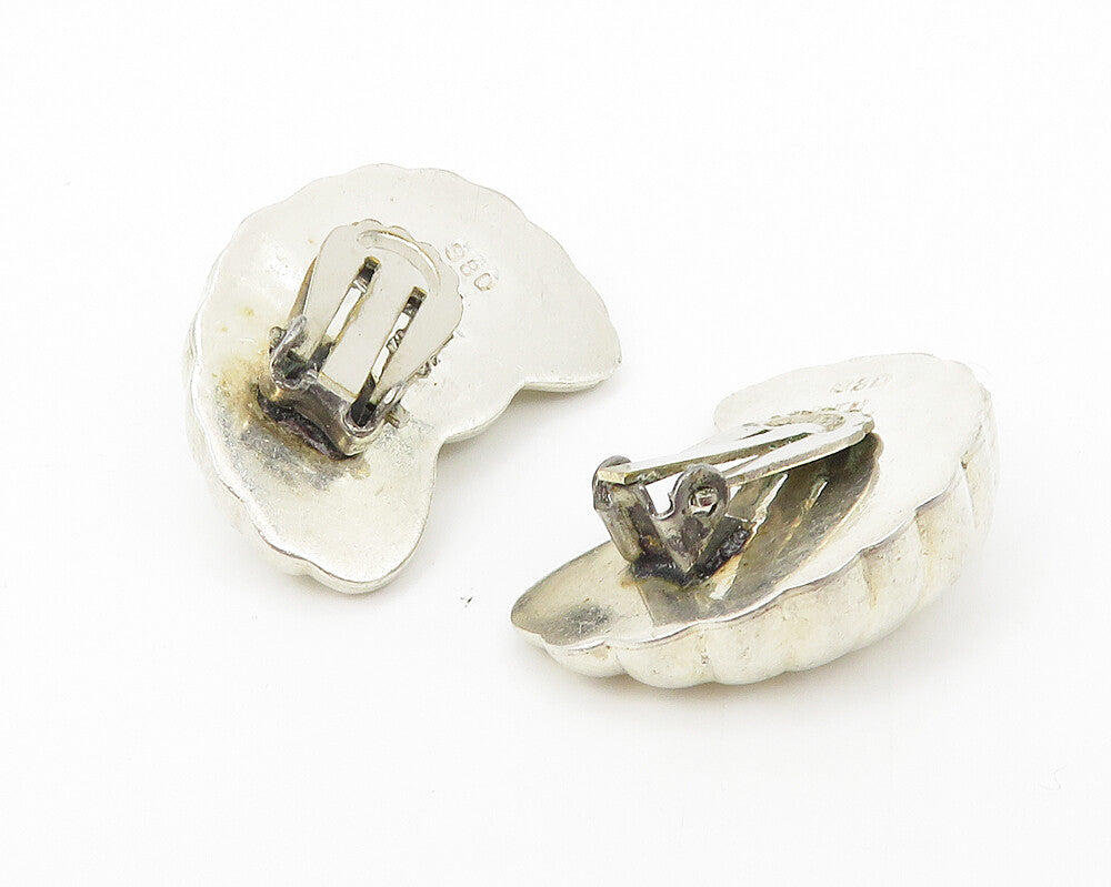925 Sterling Silver  Vintage Shiny Hollow Fluted Non Pierce Earrings  EG5800