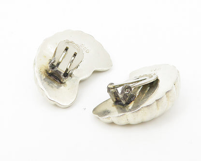 925 Sterling Silver  Vintage Shiny Hollow Fluted Non Pierce Earrings  EG5800