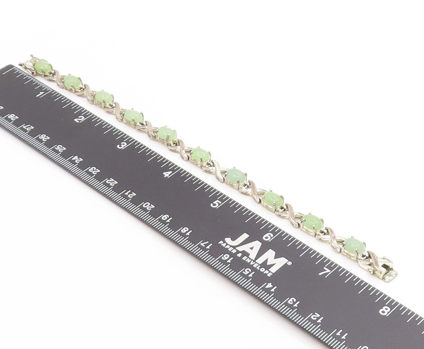 925 Sterling Silver Vintage Bracelet Oval Jade Elegant Crisscross Link  BT11744