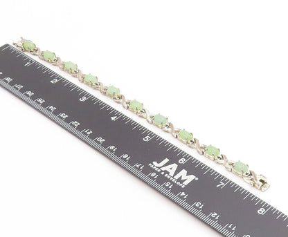 925 Sterling Silver Vintage Bracelet Oval Jade Elegant Crisscross Link  BT11744