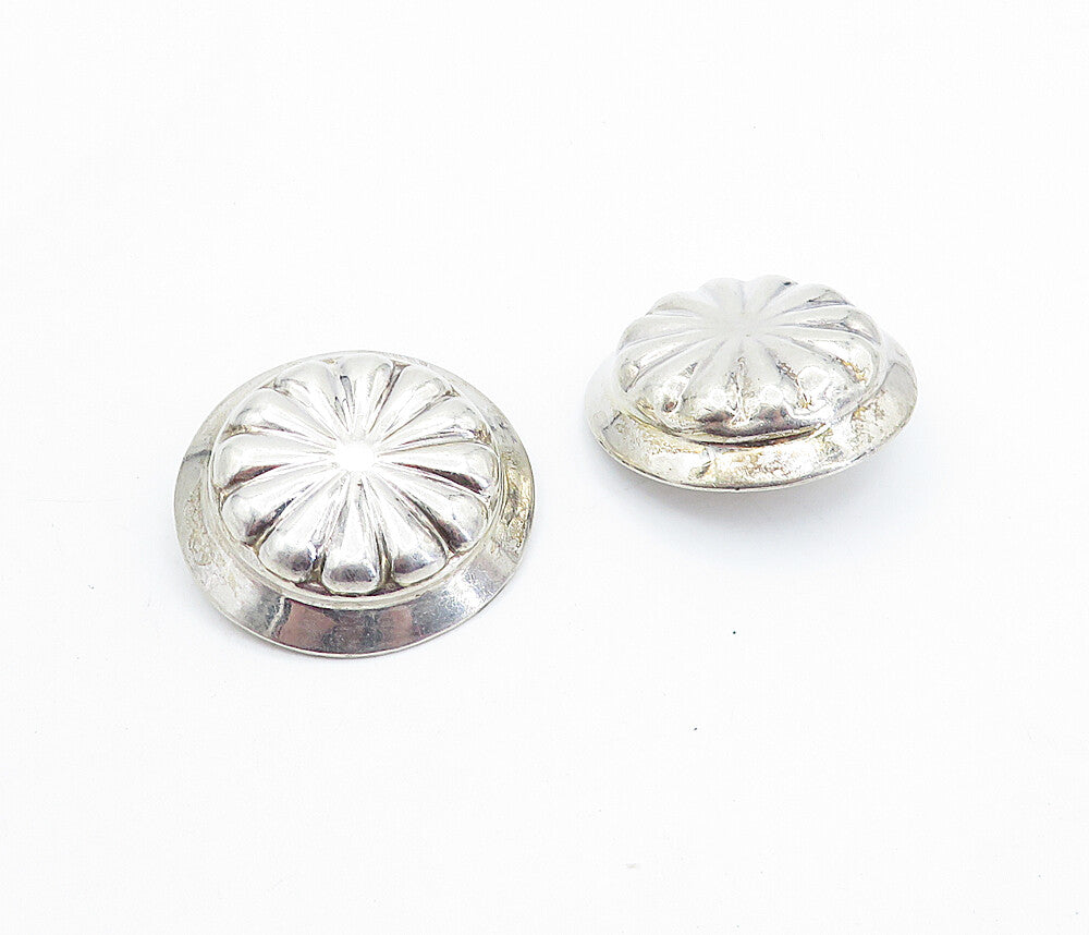 MEXICO 925 Silver  Vintage Shiny Hollow Floral Non Pierce Earrings  EG2867