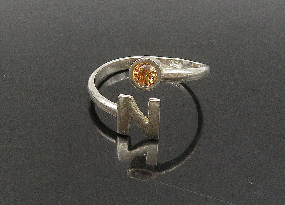 925 Sterling Silver  Vintage Citrine N Initial Bypass Band Ring Sz 8  RG23283