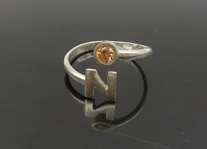 925 Sterling Silver  Vintage Citrine N Initial Bypass Band Ring Sz 8  RG23283