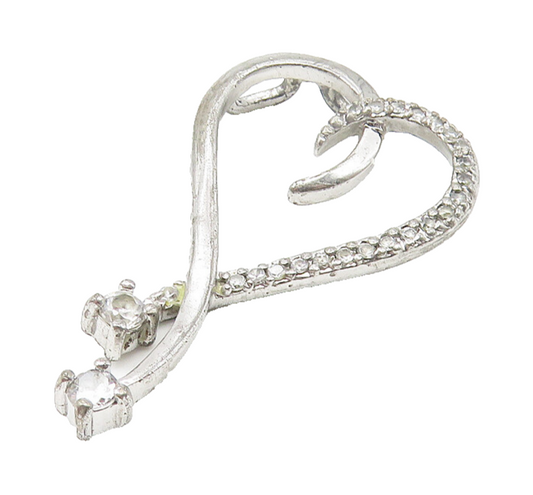 925 Sterling Silver  Vintage Prong Set Topaz Open Love Heart Pendant  PT9004