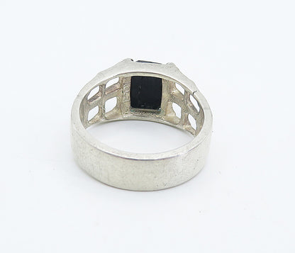 925 Sterling Silver  Vintage Black Onyx Square Cutout Band Ring Sz 10.5 RG8355