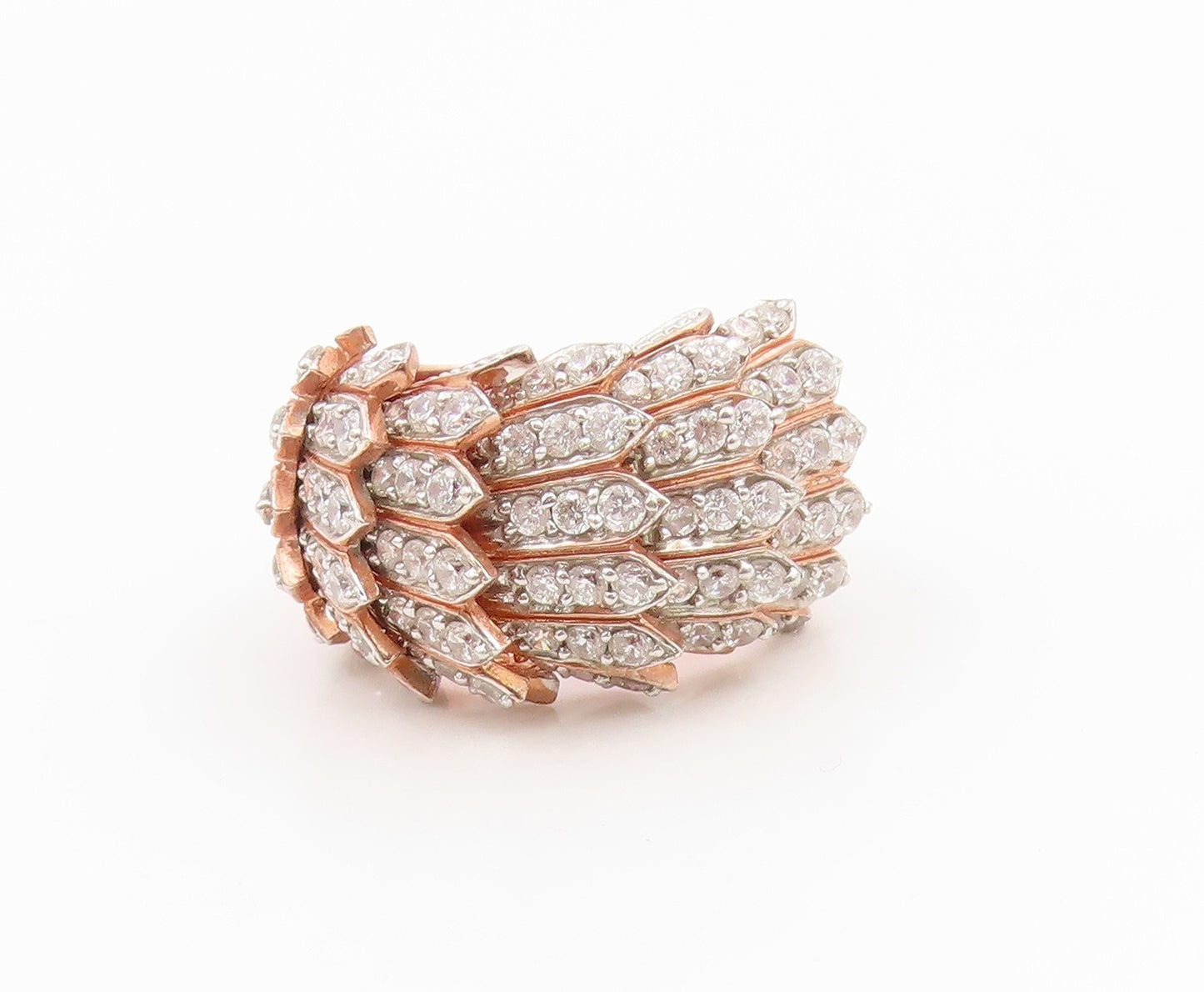 925 Sterling Silver Vintage Ring Gold Plated SONIA B. Feather  Sz 7.5  RG36234