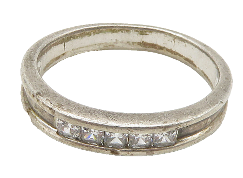 925 Sterling Silver  Vintage Cubic Zirconia Large Band Ring Sz 10.5  RG16176