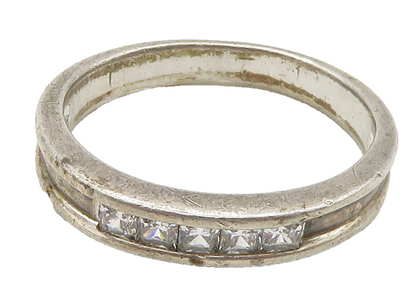 925 Sterling Silver  Vintage Cubic Zirconia Large Band Ring Sz 10.5  RG16176