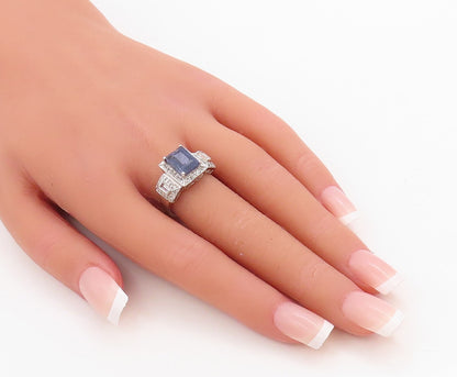 925 Sterling Silver Vintage Ring Rectangle Gemstone & CZ Inlay  Sz 6.5  RG30711