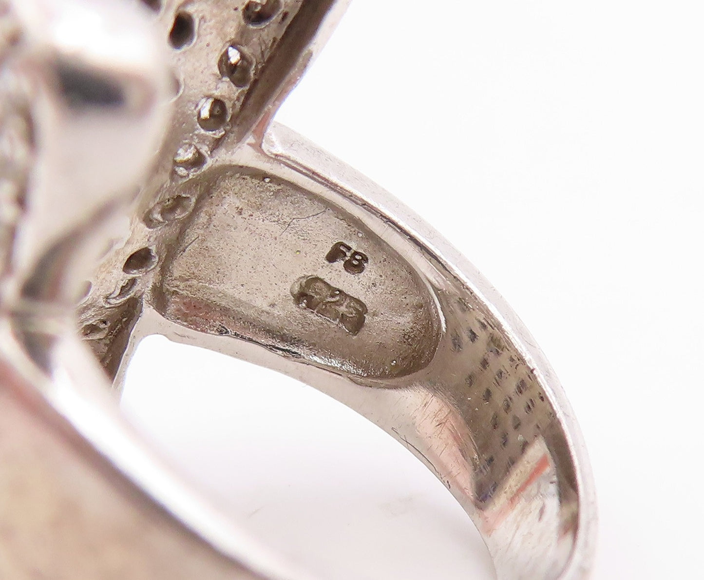 925 Sterling Silver Vintage Ring Classic Black Spinel & CZ Pave  Sz 5  RG35623