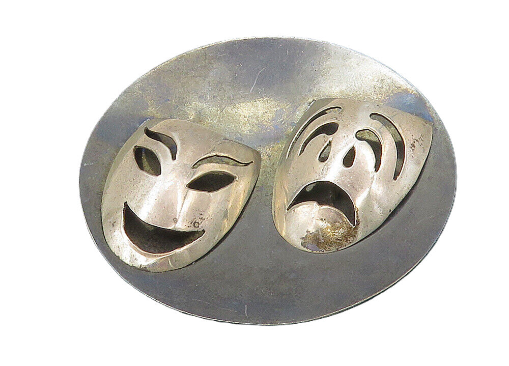SOF MEXICO 925 Sterling Silver  Vintage Drama Theater Masks Brooch Pin  BP4181