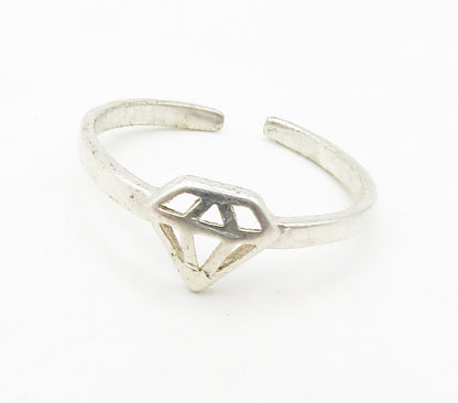 925 Sterling Silver  Shiny Open Diamond Shape Motif Band Ring Sz 6.5  RG16578
