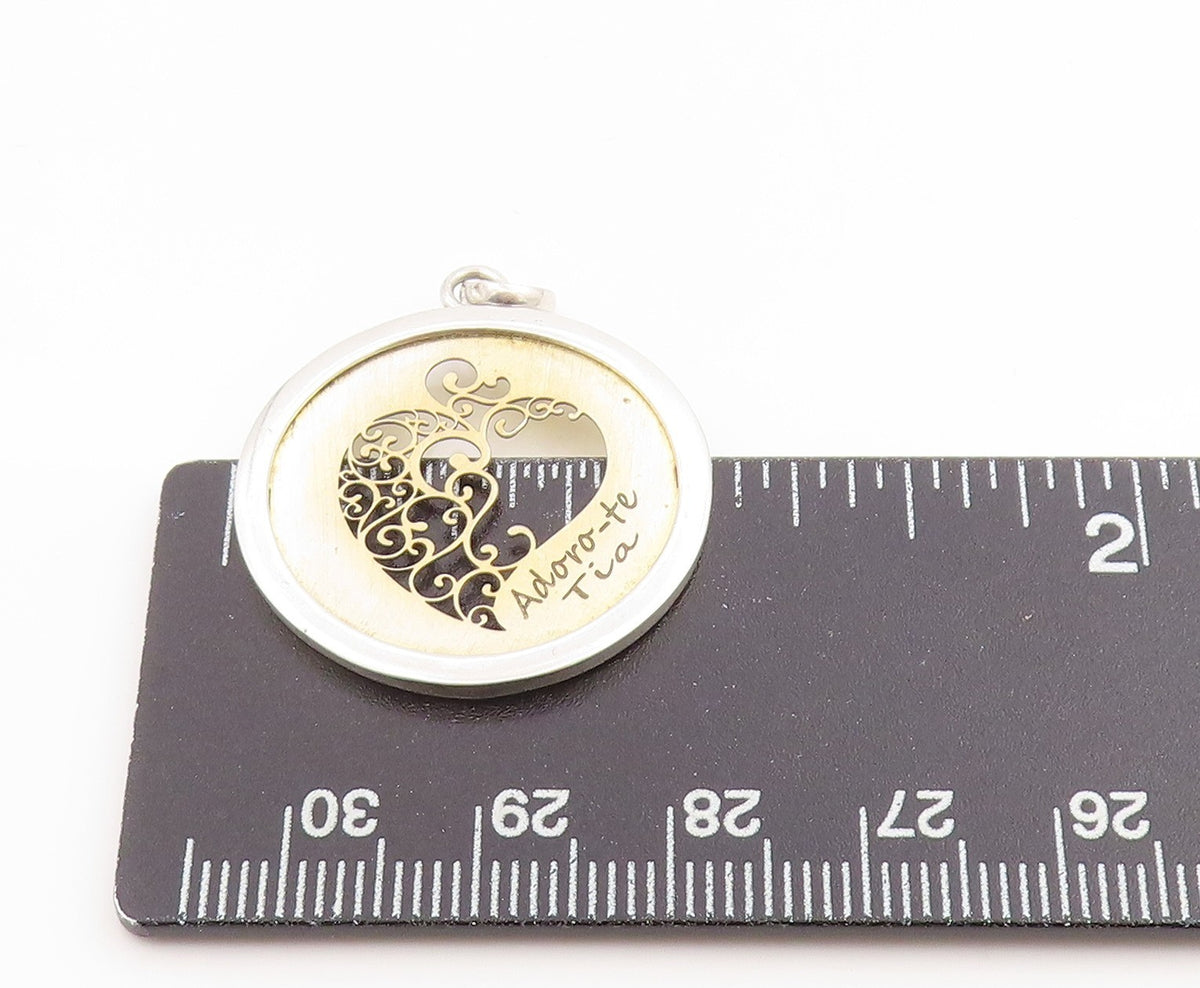 925 Sterling Silver Vintage Pendant I Adore You  Aunt Love Heart Medal  PT25270