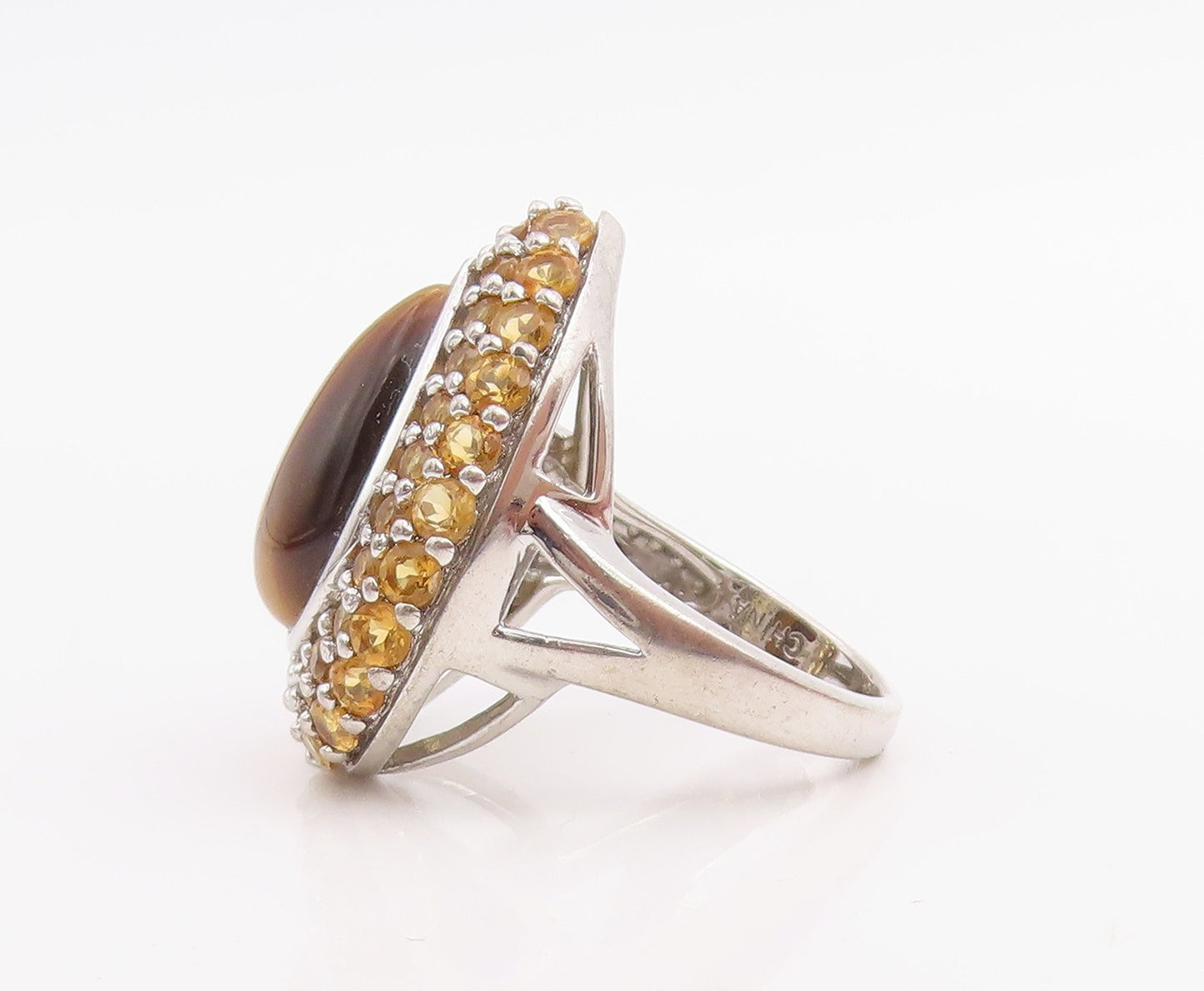 925 Sterling Silver Vintage Ring Tiger's Eye & Citrine Teardrop  Sz 7.5  RG34789