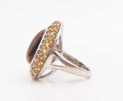 925 Sterling Silver Vintage Ring Tiger's Eye & Citrine Teardrop  Sz 7.5  RG34789