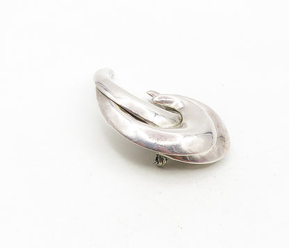 MEXICO 925 Sterling Silver  Vintage Shiny Modernist Swirl Brooch Pin  BP3379