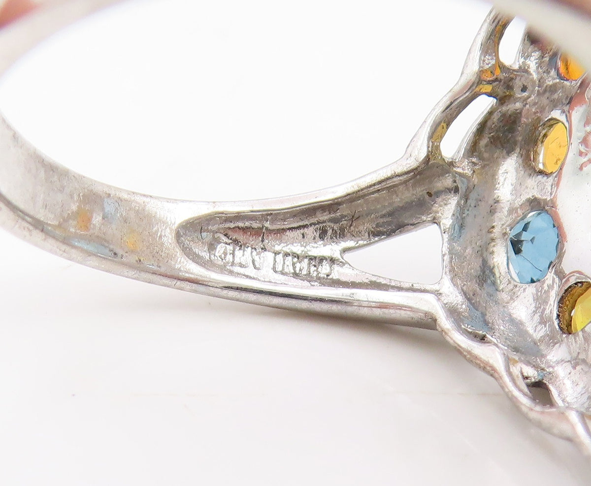 925 Sterling Silver Vintage Ring Sapphire & Opal Cluster Band  Sz 8  RG34986