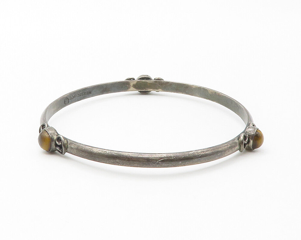 MEXICO 925 Sterling Silver  Vintage Tiger's Eye Swirl Bangle Bracelet  BT5766