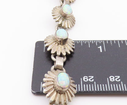 925 Sterling Silver Vintage Bracelet SOUTHWESTERN Fire Opal Floral Link  BT12177