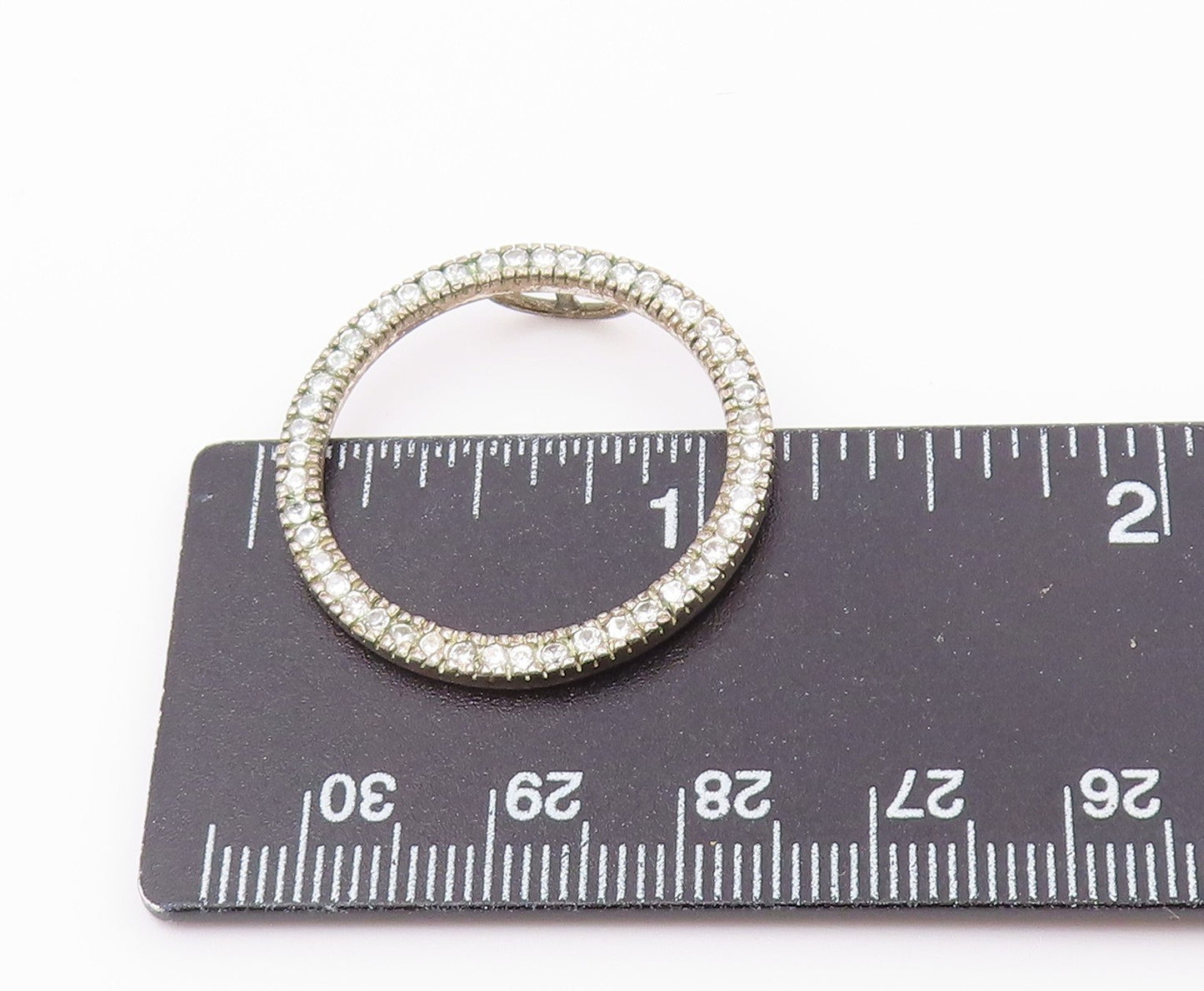 925 Sterling Silver  Vintage Shiny Cubic Zirconia Open Circle Pendant  PT17010