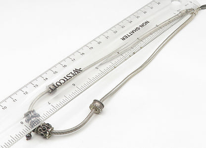 PANDORA 925 Silver   Vintage Black Onyx & Petite Pearl Chain Necklace  NE3698