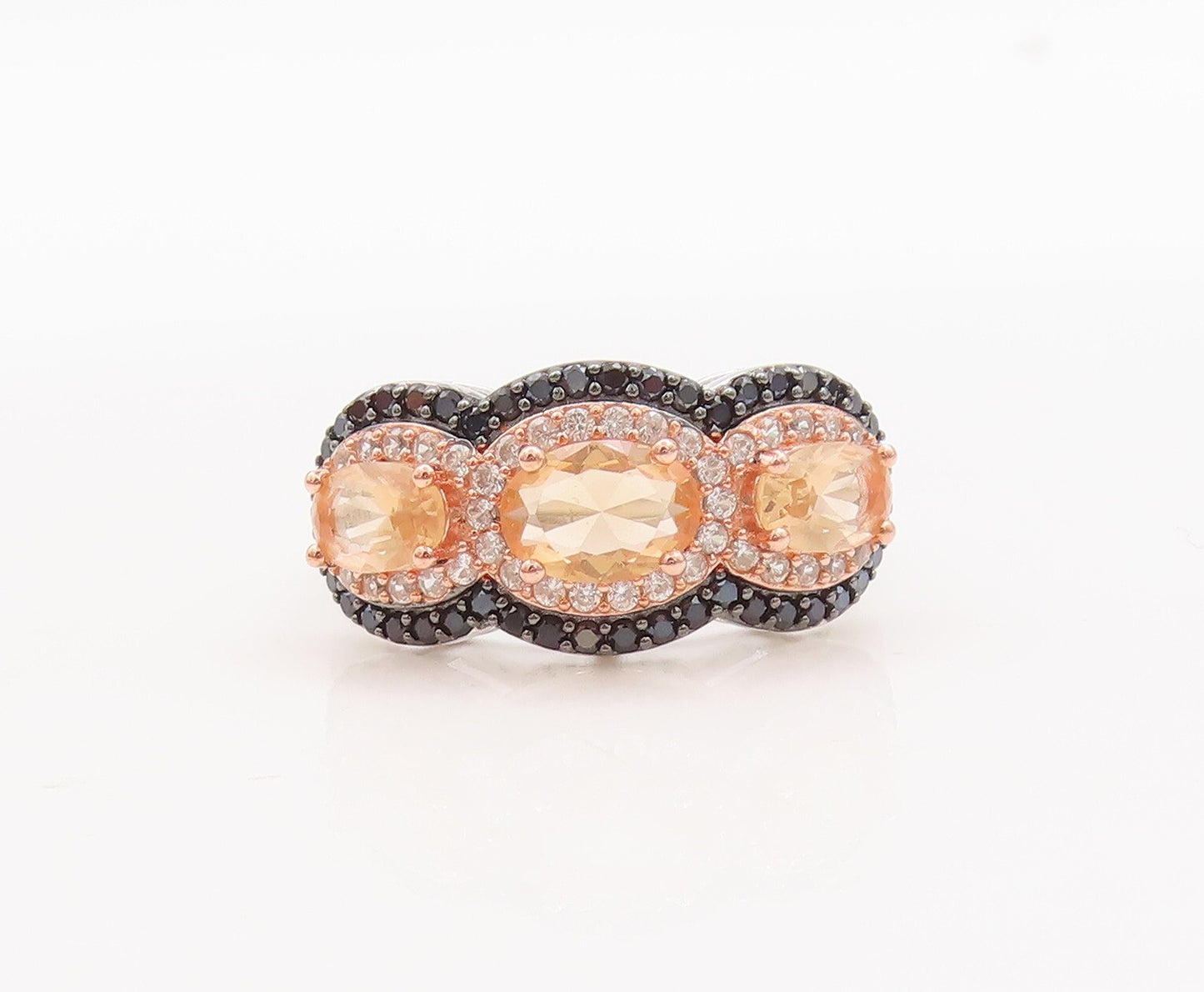 925 Sterling Silver Vintage Ring Oval Morganite Halo CZ & Spinel  Sz 7  RG29747