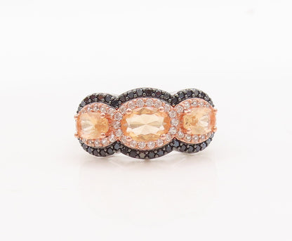 925 Sterling Silver Vintage Ring Oval Morganite Halo CZ & Spinel  Sz 7  RG29747