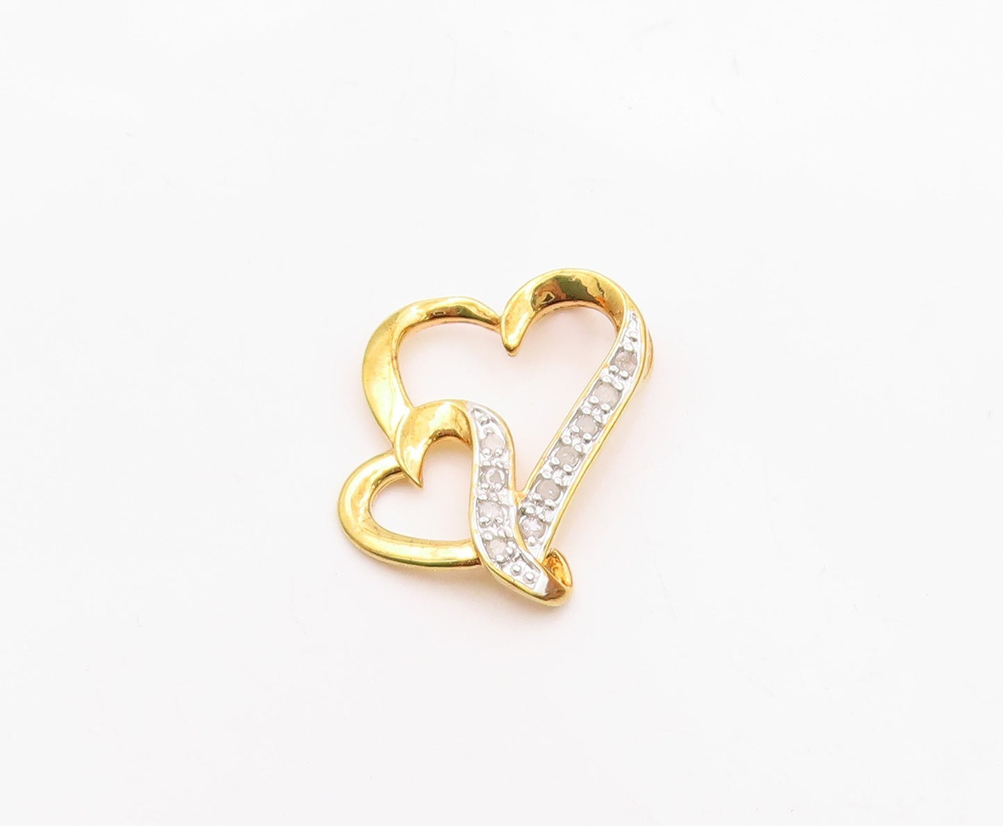 925 Sterling Silver  Genuine Diamonds Gold Plated Love Hearts Pendant  PT7845