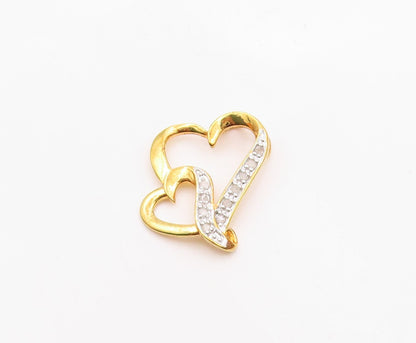 925 Sterling Silver  Genuine Diamonds Gold Plated Love Hearts Pendant  PT7845