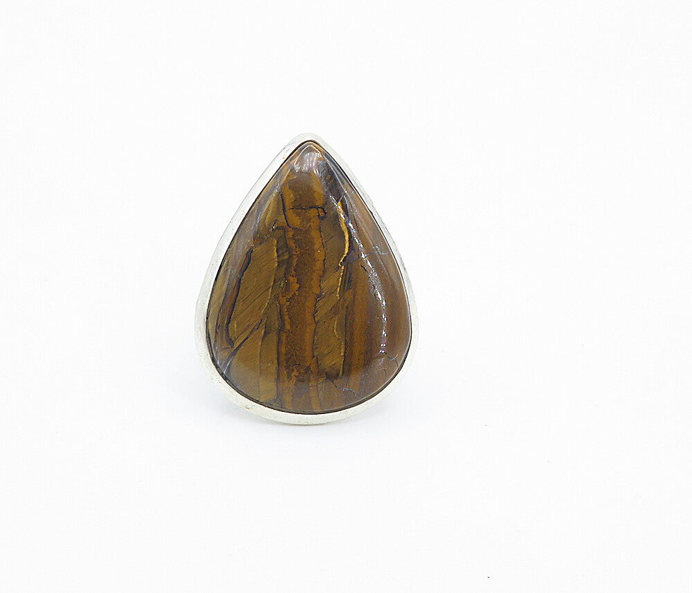 925 Sterling Silver  Pear Shape Tiger's Eye Shiny Cocktail Ring Sz 7  RG8492