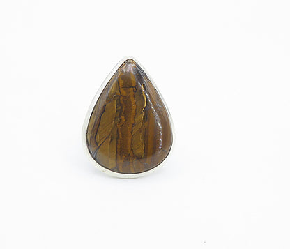925 Sterling Silver  Pear Shape Tiger's Eye Shiny Cocktail Ring Sz 7  RG8492
