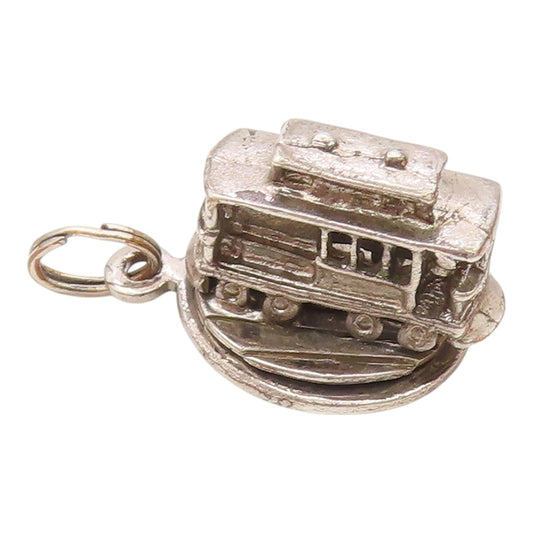 925 Sterling Silver  Vintage San Francisco Trolley Cable Car Pendant  PT18233