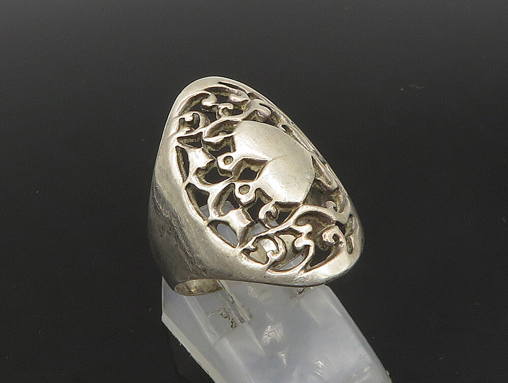 925 Silver  Vintage Intricate Heart & Floral Vine Band Ring Sz 9  RG23816