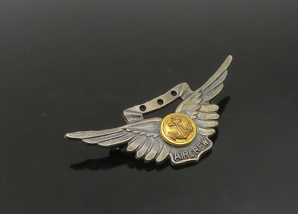 925 Sterling Silver  Vintage Two Tone Air Crew Badge Brooch Pin  BP9092