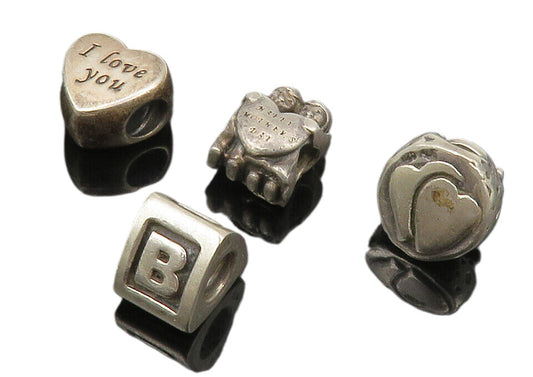 PANDORA 925 Sterling Silver  Vintage 4 Pcs Assorted Love Heart Beads  TR2018