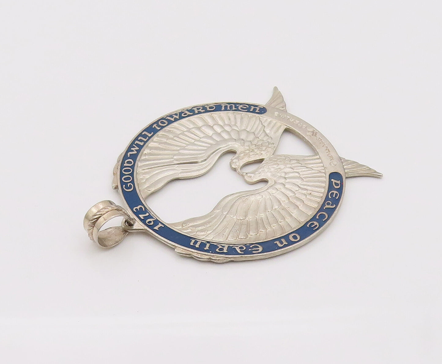WALLACE 925 Sterling Silver Vintage Peace Doves Blue Enamel Pendant PT22126