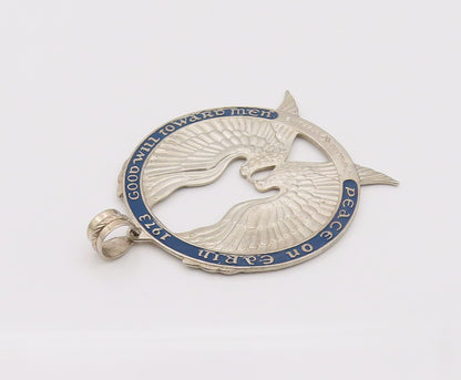 WALLACE 925 Sterling Silver Vintage Peace Doves Blue Enamel Pendant PT22126
