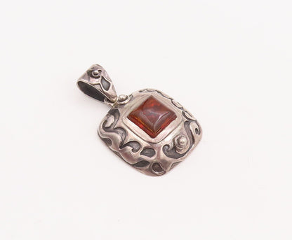 925 Sterling Silver Vintage Pendant SILPADA Swirly Carved Square Amber  PT22834