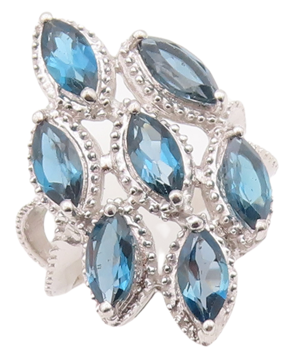 925 Sterling Silver Vintage Ring Marquise Cut London Topaz  Sz 7.5  RG29333