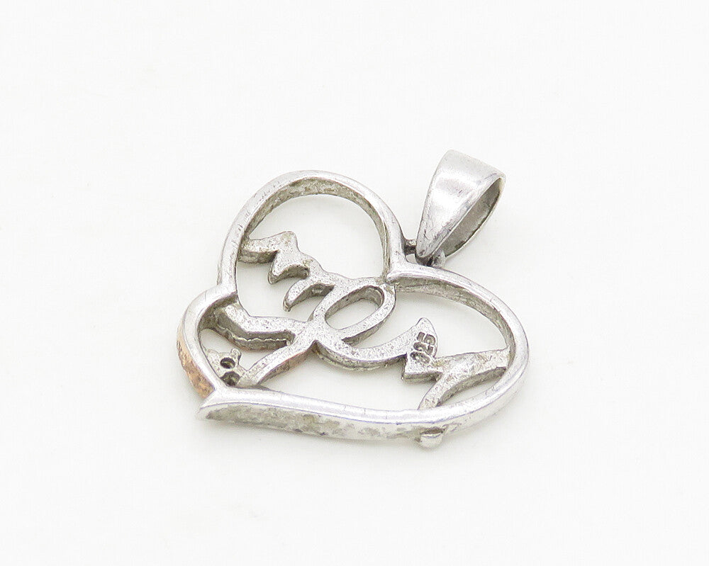 925 Sterling Silver  Vintage Shiny Open Mom Love Heart Drop Pendant  PT14481