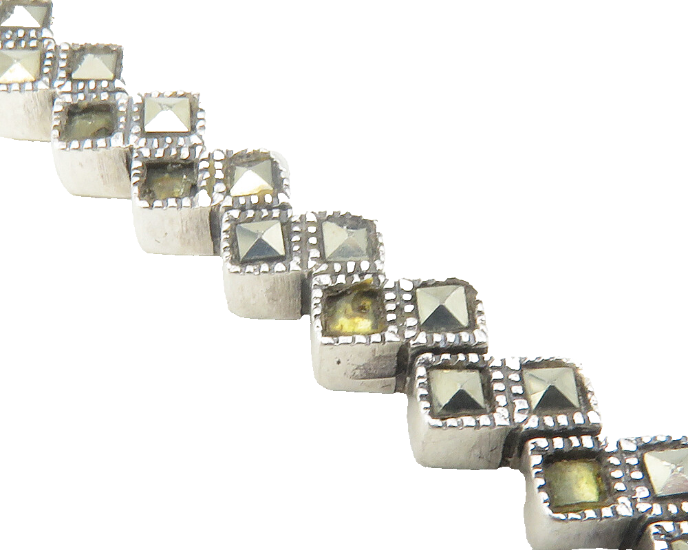 925 Sterling Silver Sparkling Marcasite Square Chain Bracelet BT4742