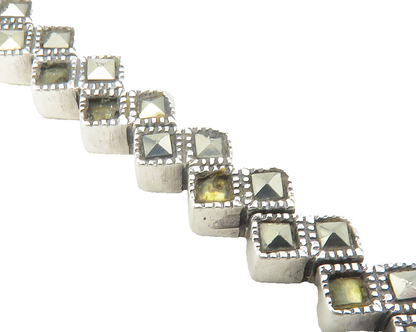 925 Sterling Silver Sparkling Marcasite Square Chain Bracelet BT4742
