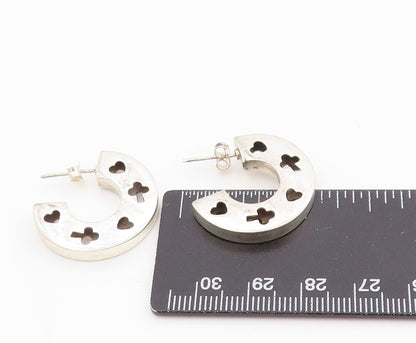 925 Sterling Silver Vintage Earrings Love Heart & Clover Cut Out Hoops  EG13754