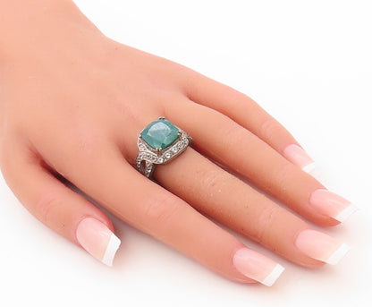 925 Sterling Silver Vintage Ring Square Cut Gemstone & CZ Inlay  Sz 7  RG30597