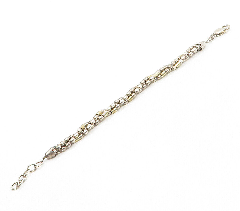 925 Sterling Silver  Vintage Multi Strand Beaded Twist Chain Bracelet  BT6192