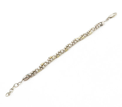 925 Sterling Silver  Vintage Multi Strand Beaded Twist Chain Bracelet  BT6192