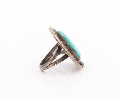 925 Sterling Silver Vintage Ring NAVAJO Blue Turquoise Halo Roped  Sz 7  RG32540